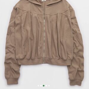 Aerie Tan Zip-Up Hoodie